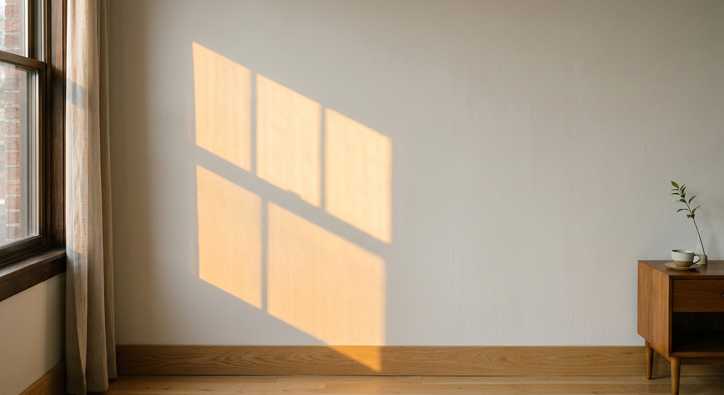 Haz de luz de la mañana proyectado por una ventana sobre una pared